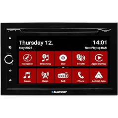 Blaupunkt Copenhagen 700 DAB (Sagatavota navigācijai), 2 DIN automašīnas multivide, 6,75 collu skārienekrāns, CarPlay, AndroidAuto, DAB+, Bluetooth, CD/DVD, 2 USB, Aux, SD, 180 vati