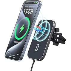15 W for Mag Safe Car Holder with Charging Function, Mag-Safe Charger Car Ventilation Wireless Car Charger Magnetic Mobile Phone Holder for iPhone 15 14 13 12 Pro Max Mini Plus