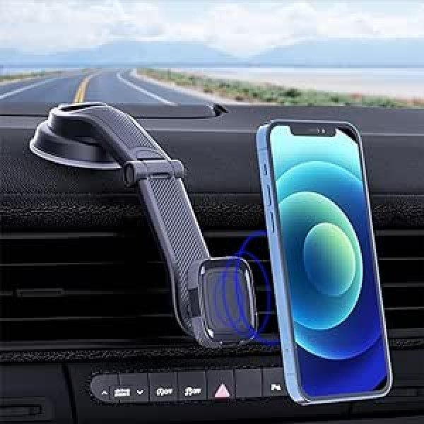 TenYua Magnetic Car Phone Mount, Universal Dashboard Strong Suction Cup Car Phone Holder with Adjustable 240° Arm for All Smartphones