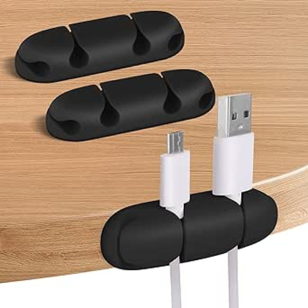 WLLHYF 3 dab. kabeļu skavas Kabeļu organizators Kabeļu vadības turētājs 4 caurumi Silikona vadu instalācija USB uzlādes piederumi Kabeļu turētājs biroja un mājas galdam (melns)