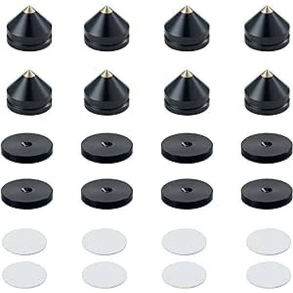 Pailvens Speaker Spikes Set of 8, Speaker Feet Made of Aluminium Alloy, Subwoofer Feet with 16 x 3M Adhesive Pads, Speaker Stand for HiFi Speakers, CD DVD Player, Black