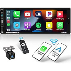 Hikity Wireless Carplay Android automašīnas radio 1 din ar ekrānu, C tipa 6,86 HD skārienjutīgs ekrāns, 1 din Bluetooth automašīnas radio ar FM Bluetooth brīvroku atpakaļgaitas kameras spoguļa saite USB ātrās uzlādes SWC