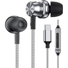 USB C austiņas Samsung S23 S22 S21 S20 A53 A54 ausīs ievietojamas austiņas ar kabeli USB C Bass Stereo trokšņu izolāciju iPad Pro Pixel 7 6a OnePlus 9, C tipa austiņas ar mikrofonu, USB C ports