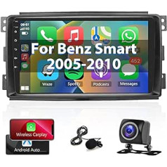 Android automašīnas radio priekš Mercedes-Benz Smart Fortwo 2005-2010 Radio Carplay Android Car, 9 collu ekrāns 2 DIN radio navigācijas GPS Bluetooth/WiFi/FM RDS + atpakaļgaitas kamera, automašīnas radio priekš Mercedes Smar