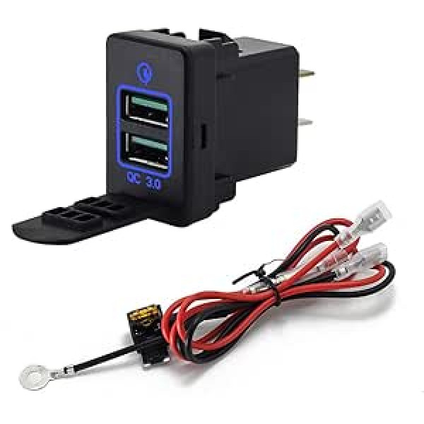 USB automobilinis lizdas, Asudaro dvigubas USB lizdas Įkroviklis 12V-24V automobilinis įkroviklis Greitas įkrovimas USB montavimo lizdas Maitinimo lizdas su F20 laidu mobiliajam telefonui Raudona/žalia/mėlyna šviesa, mėlyna