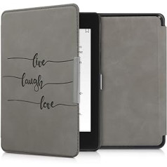 kwmobile futrālis, kas saderīgs ar Amazon Kindle Paperwhite (10. paaudze — 2018) — mākslīgās ādas e-lasītāja aizsargvāciņš — Live Laugh Love Grey