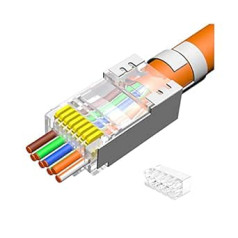 VIVOCH 50 vnt Cat7 RJ45 praėjimo jungtys, Cat7 RJ45 praėjimo kištukai, Cat7 2 dalių metaliniai ekranuoti RJ45 galai FTP 8P8C modulinio tinklo kištuko jungtis