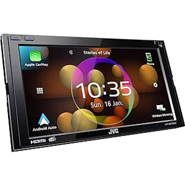 JVC KW-M875DBW — 17,3 cm (6,8 collas) digitālās multivides AV uztvērējs ar bezvadu CarPlay un Android Car (4 x 50 W, DAB+/FM, BT, 3 priekšizvades 4V, USB-C, iPod/iPhone vadība)