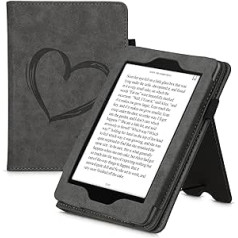 kwmobile Flip Case saderīgs ar Amazon Kindle Paperwhite — vāka rokas siksniņa — sirds birste tumši brūna (modeļiem līdz 2017. gadam)