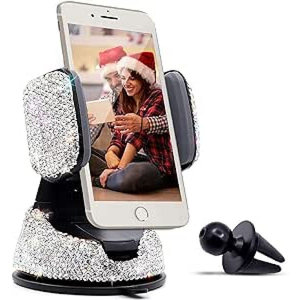 Bling Rhinestone automašīnas tālruņa turētājs priekšējā stikla paneļa stiprinājuma regulējams tālruņa turētājs ērtai skatīšanai GPS ekrānā, kas ir savietojams ar iPhone 5 6s 7 8s 9 10 SE XS XR S20 (sudrabs)