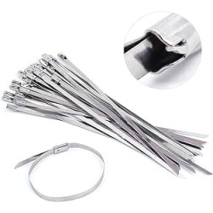 NATUCE Pack of 100 300 mm x 4.6 mm Premium Cable Ties Metal, Metal Cable Ties, SS304 Cable Self-Locking Stainless Steel Cable Ties, Cable Ties, Steel Tape, Stainless Steel Heat Protection Tape,