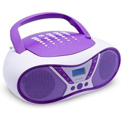 MOOOV Pop Purple nešiojamas CD grotuvas, CD-R/CD-RW/CD-MP3 atkūrimas, FM radijas, USB prievadas, 6 W stereo garsas, ergonomiška rankena, maitinimas iš tinklo arba baterijos - 477404