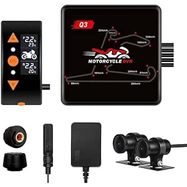 VSYSTO motocikla DashCam motocikla kamera 150° platleņķa Night Vision HD 1080P dubultā objektīva priekšējā un aizmugurējā kamera WiFi ūdensizturīga sporta kamera ar GPS nakts redzamības parkošanās monitoru G-sensors OLED