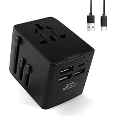 AXFEE ceļojumu adapteris visā pasaulē, universālais ligzdas adapteris ar 4 USB un 1 maiņstrāvas ligzdu, ceļojumu spraudnis Vācijai, ASV, Anglijai, Taizemei, Itālijai, Austrālijai, starptautiskais strāvas adapteris