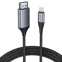 JUCONU HDMI Cable for iPhone 4.0 m, HDMI Converter Cable, HDMI Connection Cable, Phone/Pad/Pod to TV/Monitor/Projector, Compatible with iPhone14, 13, 12, 11, YouTube TV Output, HD1080P, Plug and Play