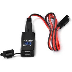 Riloer Motorcycle SAE uz USB adaptera lādētājs, DC12V-24V Dual USB ar ūdensnecaurlaidīgu vāku 5V/4.2A Motocikla lādētājs ar iebūvētu Blue LED voltmetru