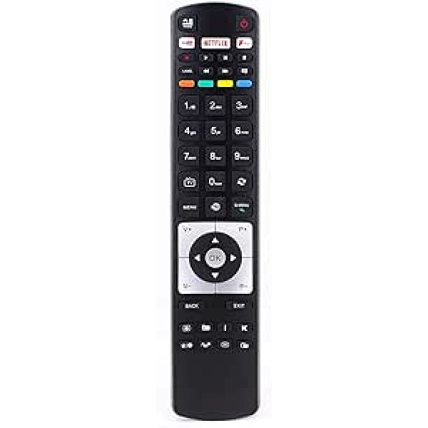 Tālvadības pults priekš Hitachi Digihome Alba Polaroid Finlux Bush Telefunken RC5118F LCD LED 3D HD viedtelevizors ar Netflix Freeview atskaņošanas pogām — ar divām 121AV AAA baterijām.