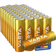 VARTA Batteries AA Pack of 40 Longlife Alkaline 1.5 V for Remote Controls, Radios, Clocks, Made in Germany