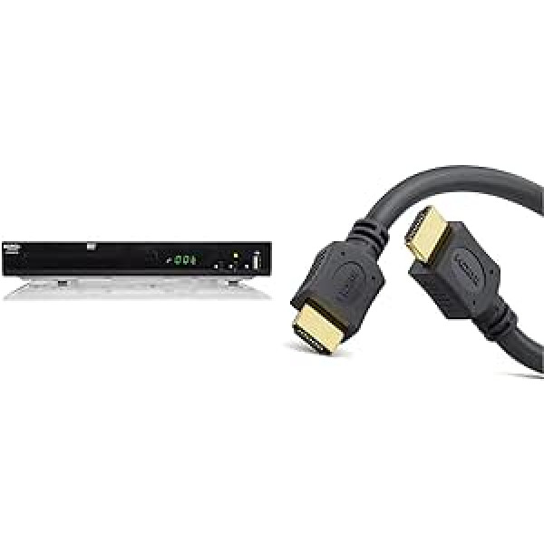 Xoro HSD 8470 HDMI MPEG4 DVD atskaņotājs (USB 2.0, multivides atskaņotājs, 1080p mērogošana, multiROM) Melns un Conecto HDMI ātrdarbīgs kabelis ar Ethernet (apzeltīti savienotāji, 4K, Ultra HD, Full HD 1080p, 3D, 3D) 1,5 m