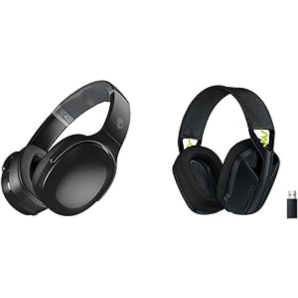 Skullcandy Crusher Evo bezvadu austiņas uz ausīm ar sensoru basu, 40 stundu akumulatora darbības laiku un Logitech G435 Lightspeed bezvadu Bluetooth spēļu austiņas, vieglas austiņas