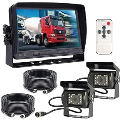 12V-24V 4 kontaktu atpakaļskata kameru sistēma RV autobusu piekabes kravas automašīnai 7 collu TFT LCD HD krāsu automašīnas monitors ar 2 18 LED nakts redzamības ūdensizturīgu atpakaļskata kameru