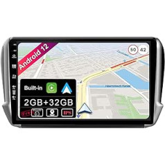 BXLIYER Android 12 IPS automašīnas radio, kas piemērots Peugeot 2008 208 (2012-2018) - Iebūvēts bezvadu CarPlay Android Car - Bezmaksas kamera - 2G + 32G - 10,1 collas 2 DIN - DAB stūres vadība WiFi Fast