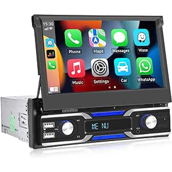 [1 GB + 32 GB] auometo Android 13 Car Radio 1 DIN ar bezvadu Carplay Android Aotu, 7 collu automātiski izvelkams izvelkamais ekrāns ar WiFi/GPS/Bluetooth/FM/USB/EQ/Mirror Link + atpakaļgaitas kameru