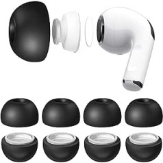 Seltureone 4 pāri atmiņas putu ausu aizbāžņi ierīcēm AirPods Pro un AirPods Pro 2 (atbalsta adaptīvo caurspīdīguma režīmu), labāka trokšņu slāpēšana, neslīdoši, ērti ausu aizbāžņi (S, melni)