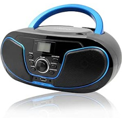 Nešiojamas CD radijas – vaikiškas CD grotuvas Boombox su USB įvestimi | AUX įvestis | Ausinių lizdas | USB grotuvas | FM radijas (be AM) | Kompaktiška sistema 2 x 2 W RMS