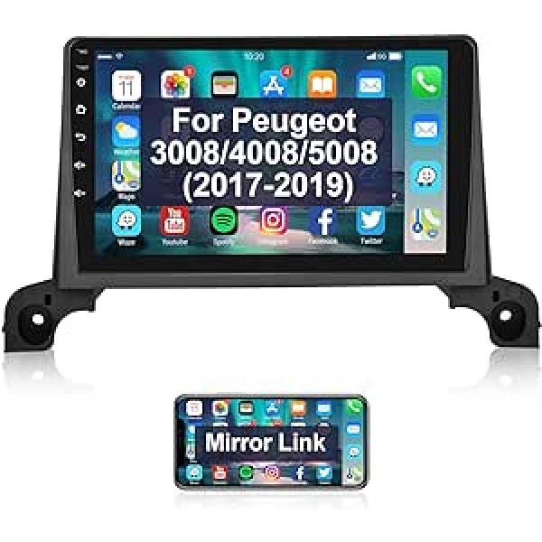 Podofo Android Car Radio GPS priekš Peugeot 5008/4008/3008 2017-2020, 9 collu skārienekrāna navigācija WiFi Bluetooth brīvroku komplekts FM RDS radio USB spoguļsaites automašīnas atskaņotājs