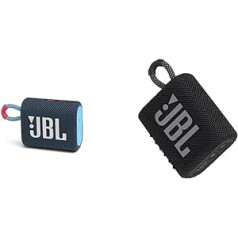 JBL GO 3 maza Bluetooth kārba zilā un rozā krāsā — ūdensnecaurlaidīgs pārnēsājams skaļrunis un GO 3 maza Bluetooth kaste melnā krāsā — ūdensnecaurlaidīgs pārnēsājams skaļrunis ceļošanai (1 iepakojumā)