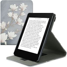 kwmobile Hülle kompatibel ar Amazon Kindle Paperwhite 11. Generation 2021 Hülle - Case mit Schlaufe und Ständer - Magnolien Taupe Weiß Blaugrau