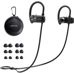 Jayine Bluetooth austiņas Sport in-Ear bezvadu austiņas IP67 ūdensizturīgas ar mikrofonu, trokšņus slāpējošas sporta austiņas, 5,3 HD dziļa basa stereo, 24 stundu atskaņošanas laiks fitnesa treniņam (melnā krāsā)