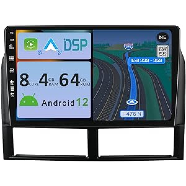 YUNTX [4 GB + 64 GB] Android 12 automašīnas radio ierīcei Jeep Grand Cherokee (1996-2006) - [Integrēta CarPlay/Android Car/DSP/GPS] -9 collu IPS 2.5D kamera + MIC-DAB/Stūres vadība/Spoguļa saite/ Bluetooth