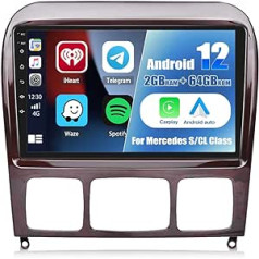 2G + 64G CAMECHO Android 12 Car Radio priekš Mercedes Benz S500 W220 1999-2007, Double DIN Car Radio ar navigāciju Carplay Android Car Bluetooth RDS + atpakaļskata kamera 9 collu ekrāns