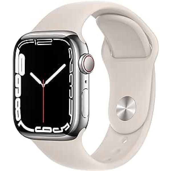 Apple Watch Series 7 (GPS + Cellular, 41 mm) — sudraba nerūsējošā tērauda korpuss ar sporta siksniņu Polar Star — parastais (atjaunots)