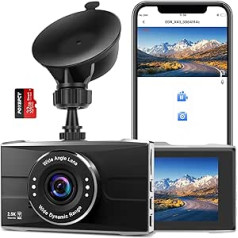 WiFi Dashcam Car, App Car kamera ar SD karti, 2,5K QHD, Nakts redzamība, WDR, 170° platleņķis, App Control, Parking Monitoring, G-sensors, cilpas ierakstīšana