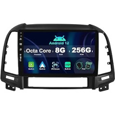 SXAUTO ¦8G+256G ¦ Android 12 IPS automašīnas radio priekš Hyundai Santa FE (2006-2012) — iebūvēts Carplay/Android Car/DSP — LED kamera + MIC — DAB stūres vadība Fast Boot 360 CAM WiFi AHD — 2 DIN 9