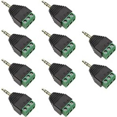 10 Pieces Stereo Jack Plug 3 Pin 3.5mm to AV Blocks 3 Screw Adapter No Soldering Female for Microphone Headphone