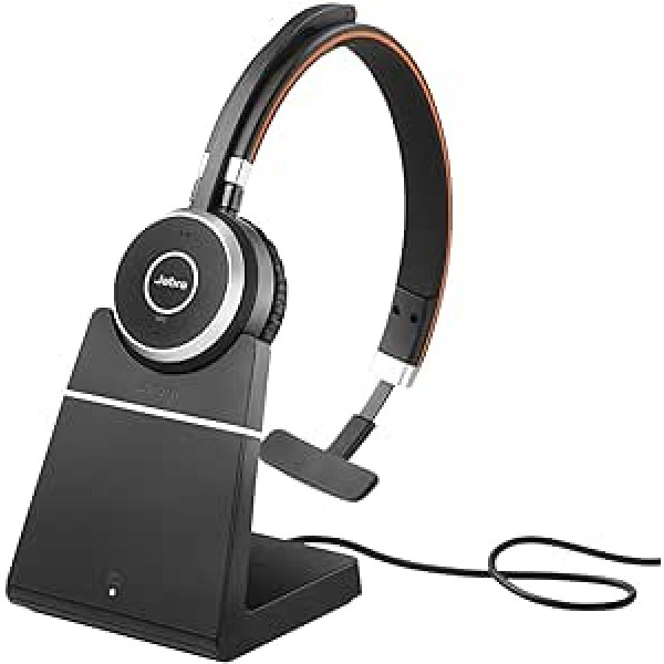 Jabra Evolve 65 SE bezvadu stereoaustiņas — Bluetooth austiņas ar trokšņu slāpēšanas mikrofonu, izturīgu akumulatoru un uzlādes staciju — UC sertificēta tālummaiņai, unifikācijai un citām iespējām — melna