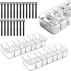 2 x kabeļu uzglabāšanas kastes Organizators Kabeļu organizētājs Kabeļu organizētāja kaste Caurspīdīga vairāku nodalījumu kabeļu organizatora kaste ar 20 kabeļu saitēm, atkārtoti lietojama (izmērs: 26 * 9,5 * 4,5 cm)