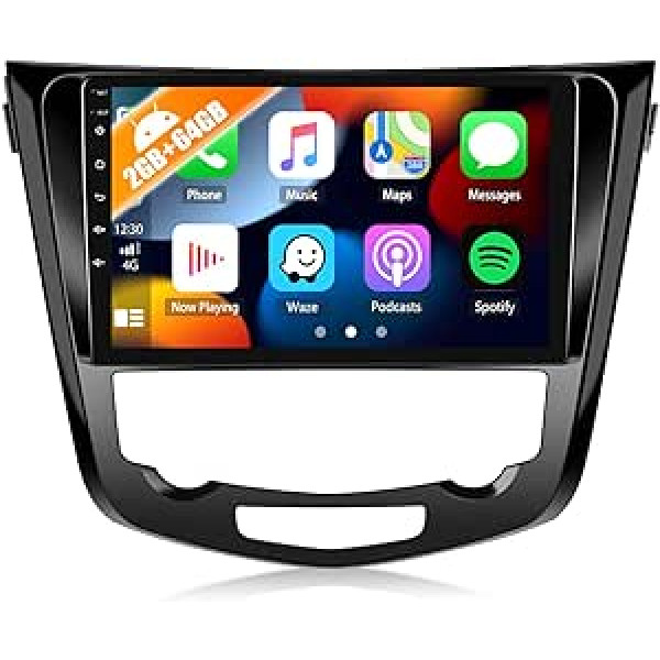 2G + 64G CAMECHO Android 12 automašīnas radio ar satelīta navigācijas ierīci Nissan Rogue X-Trail Qashqai 2014-2018, dubultā DIN automašīnas radio ar Carplay Android Car, 10,1 collas ekrāns RDS/FM Bluetooth un USB + aizmugures skats