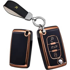 HIBEYO Flip Car Key Case Der Peugeot Key Case TPU Silikona aizsargvāciņš priekš Citroen C2 C3 C4 Berlingo priekš Peugeot 207 307 407 308 607 Flip Key Box 3 Buttons Black