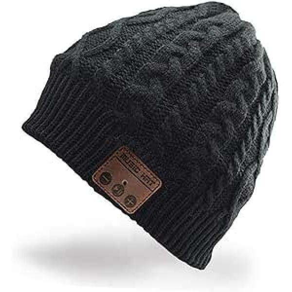 Bluetooth Beanie Hut, Unisex Bluetooth Mütze Erwachsene Ziemas mīksta silta mūzika galvaskausa vāciņš ar bezvadu kopfhörer austiņas Lautsprecher Mic, Weihnachts-Geschenk für Winter Outdoor Sport Skifahren-Schwarz