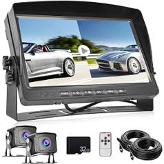 CAMECHO atpakaļgaitas kameru komplekts ar DVR, 9 collu LCD monitors ar divām AHD 1080P platleņķa atpakaļgaitas kamerām, IP69 ūdensizturīgs, 18IR nakts redzamība, 2 x 10 m kabelis, priekš