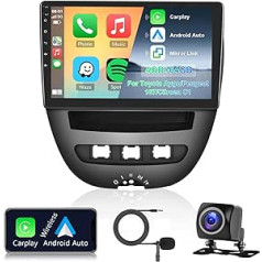 Hodozzy Car Radio 4G + 64G priekš Toyota Aygo/Peugeot 107/Citroen C1 2004-2014 Android 8 Core 10,1 collu IPS ekrāna navigācija ar bezvadu Apple Carplay Android Car, Radio Bluetooth DSP WiFi FM RDS