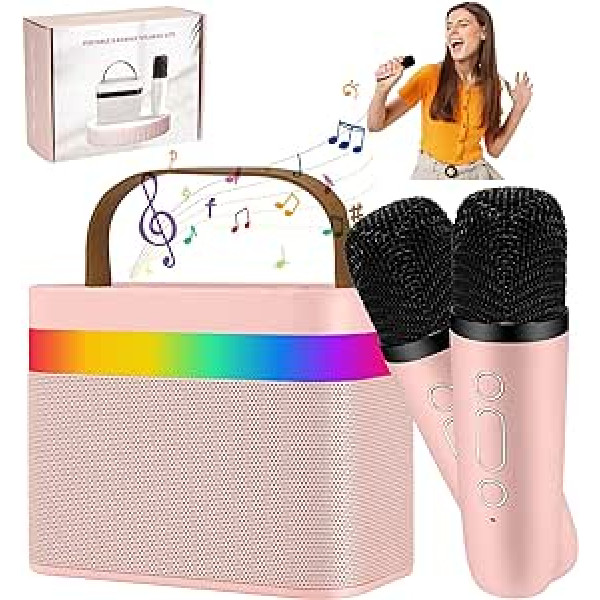 Tragbares Karaoke-Gerät, Bluetooth-Lautsprecher ar mikrofonu, kabellos, Karaoke ar 2 mikrofoniem, Bluetooth-Lautsprecher ar Mikrofon für Kinder und Erwachsene, Karaoke für Party, Familie