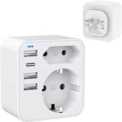 6-in-1 USA Adaptor Socket, Germany Plug with 3 USB 1 USB C (3.4 A), with 2 Socket Adapters, Travel Adapter Type B Suitable for Canada, Mexico, Thailand