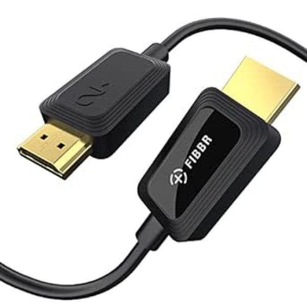 FIBBR 8K HDMI optisko šķiedru kabelis, 48 Gbps īpaši liela ātruma HDMI 2.1 kabelis/AOC atbalsts 8K @ 60Hz, 4K @ 120Hz/144Hz HDR eARC Savietojams ar PS5, Xbox Series X, datoru, TV (5 m/16,4 pēdas)