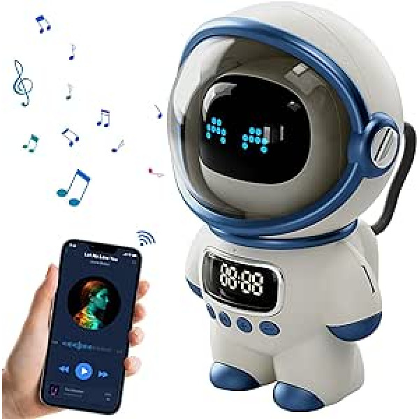 IYUNGO 3-in-1 Astronaut Bluetooth skaļrunis ar digitālo modinātāju, krāsainu nakts gaismu, brīvroku zvanu, TF, TWS savienošanu pārī, piemērots pieaugušajiem un pusaudžiem ar smagām miega problēmām